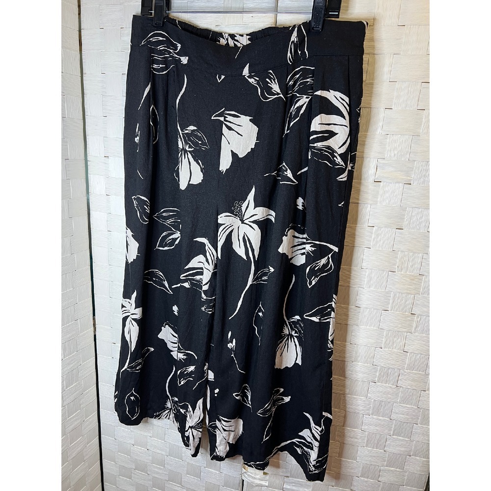 Ophelia Roe Floral Print Wide Leg Linen Blend‎ Cropped Palazzo Pants Size XL